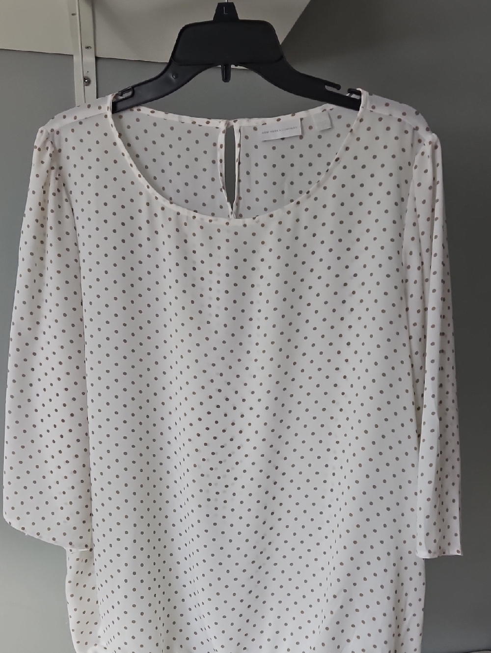 LOFT White Scoop Neck Blouse with Brown Polka Dots